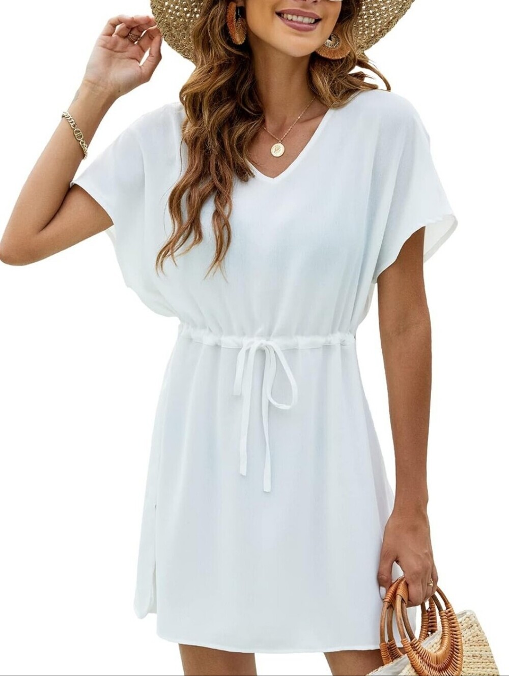 Brand New W Tags Cover Up /Summer Dress Women's Sz M White Flattering Fit